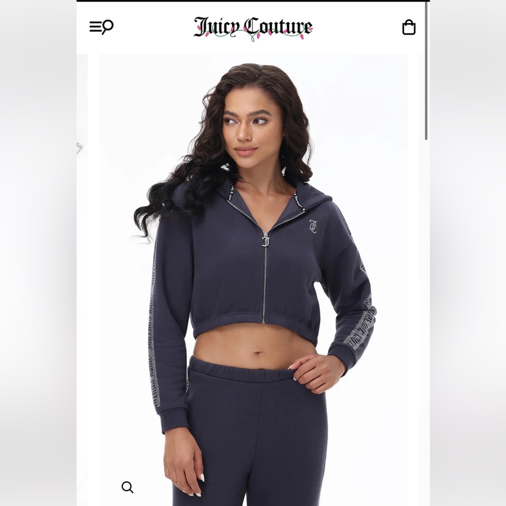 Juicy couture CROPPED FLEECE HOODIE WITH SIDE BLING